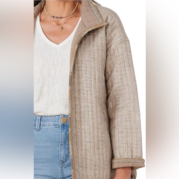 🥳Democracy Gold Taupe Quilted Long Sleeve Jacket - Picture 2 of 4